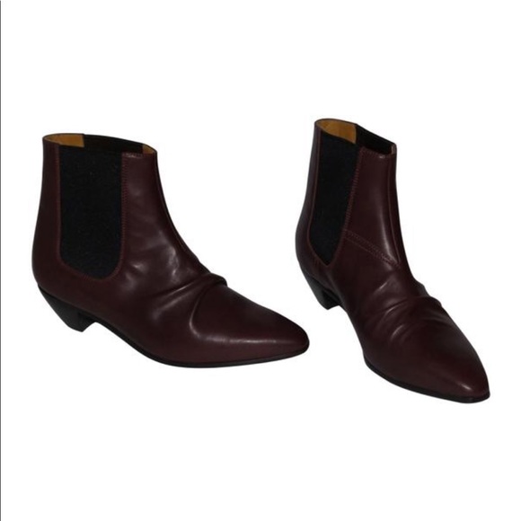 CELINE JOHN BURGUNDY LEATHER ANKLE BOOTS - Picture 1 of 8